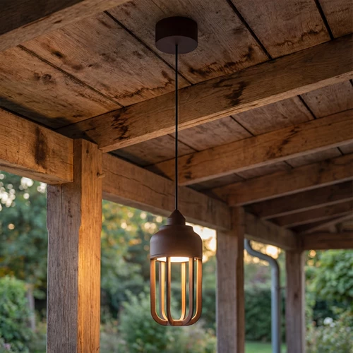 Lucide WELLS - Pendant light Indoor/Outdoor - Ø 10 cm - LED - 1x8W 2700K - IP54 - Rust Brown | Essential - atmosphere 1